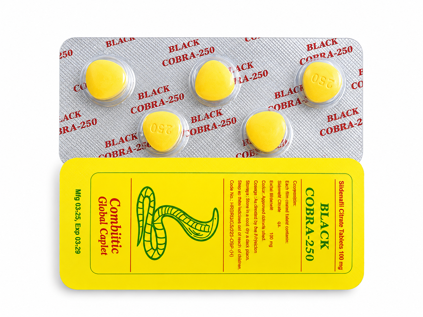 Black Cobra-250 Tablets (Sildenafil Citrate 100mg) by Combipitic Global Caplet